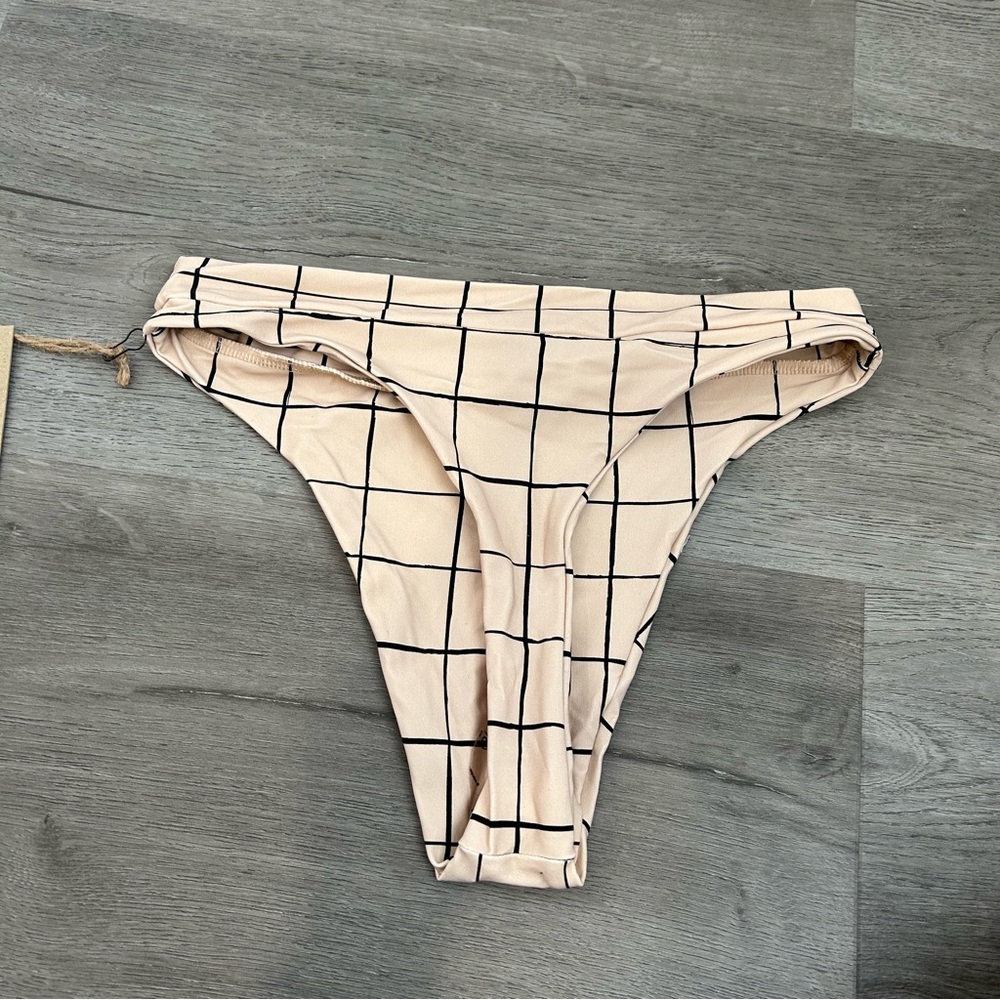 NWT Stone fox swim conch bikini bottoms sand plaid tan small women’s - Picture 2 of 4